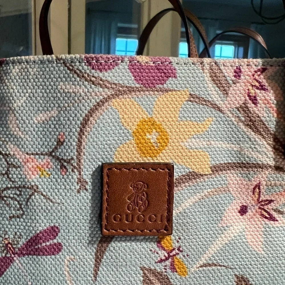 Like New Gucci Japan Exclusive Floral Bear Tote Turquoise - Picture 3 of 11